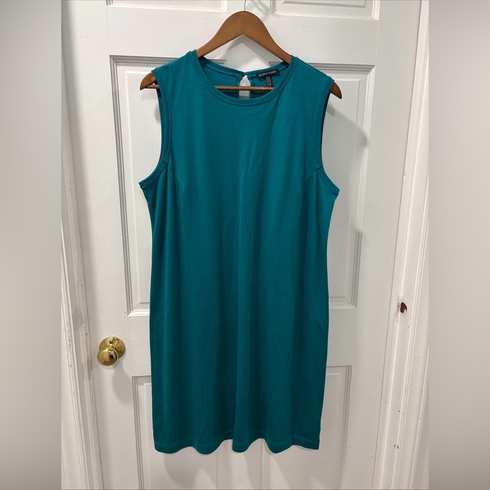 Eileen Fisher Women’s Tencel Lyocell A-line Tank Dress Size Large Teal EUC